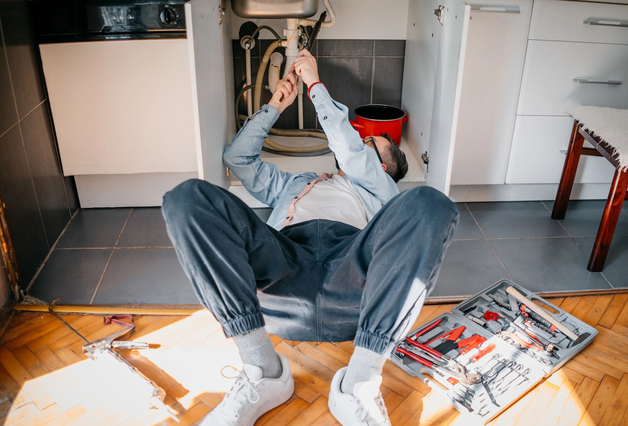 Professional plumber at work
